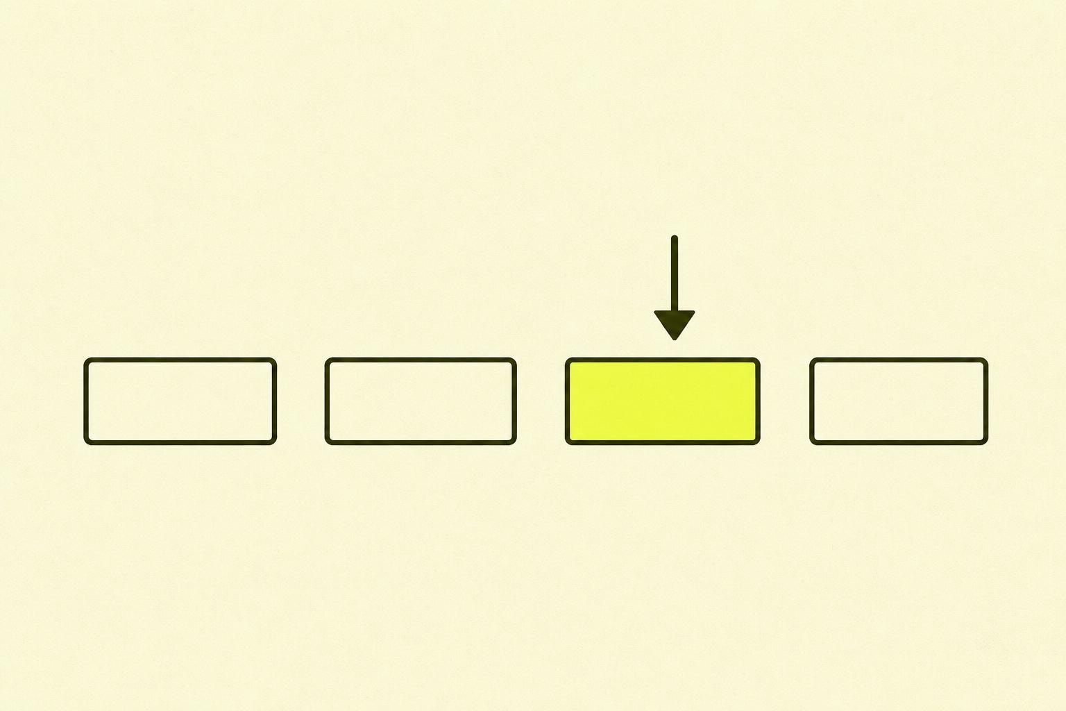 Flat editorial illustrasjon: fire stablete plattform-ikoner som outlined rektangler, med en chartreuse-pil som peker ut én av dem som valgt.