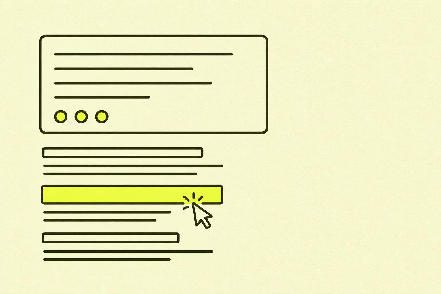 Flat editorial illustrasjon: bokstavene GEO i store outline-bokstaver med en chartreuse sitatprikk over O-en, og to bold piler som peker inn fra venstre.
