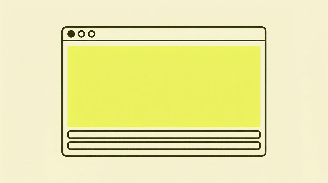 Flat illustrasjon: en outlined browserramme der den øverste boksen er fylt chartreuse og dekker mesteparten av flaten, med tre tynne outlined linjer klemt sammen nederst.