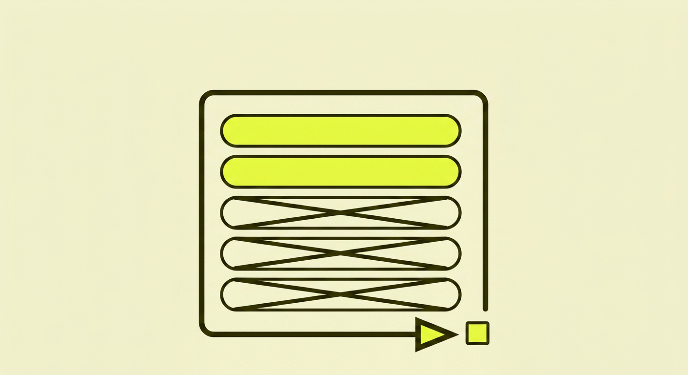 Et stilisert kontaktskjema i en outlined ramme: fem inputfelt der de to øverste er chartreuse-fylte (navn og e-post), og de tre nederste er outlinede med ink-kryss over (telefon, firma, hvor hørte du om oss). Nederst en pil til en chartreuse send-knapp.