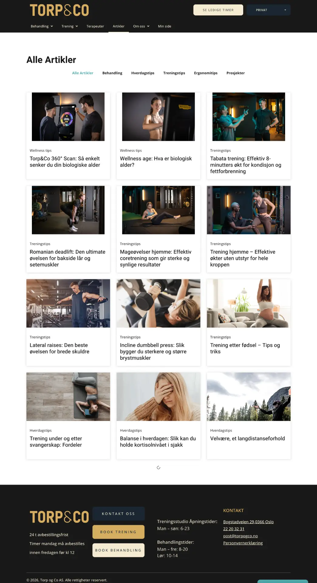 Gammel artikkeloversikt med grid av stockbilder og tekstkort.