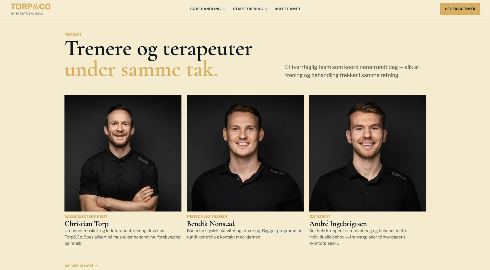 Torp&Co-teamet: Christian Torp, Bendik Nonstad og André Ingebrigtsen — trenere og terapeuter under samme tak.